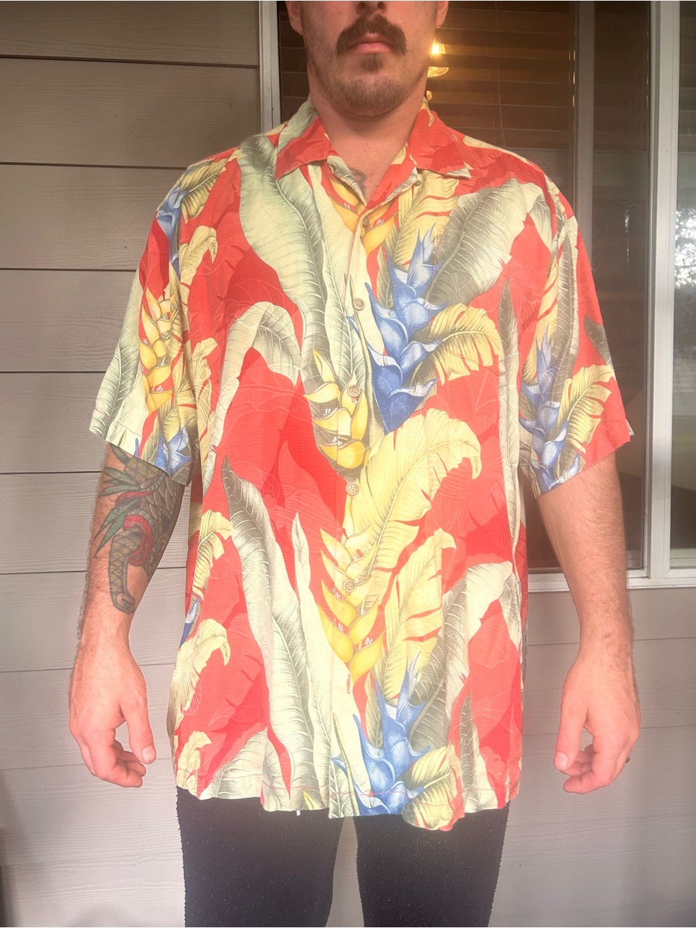 Men's Tommy Bahama Red Tropical Print Short-Sleeve Shirt